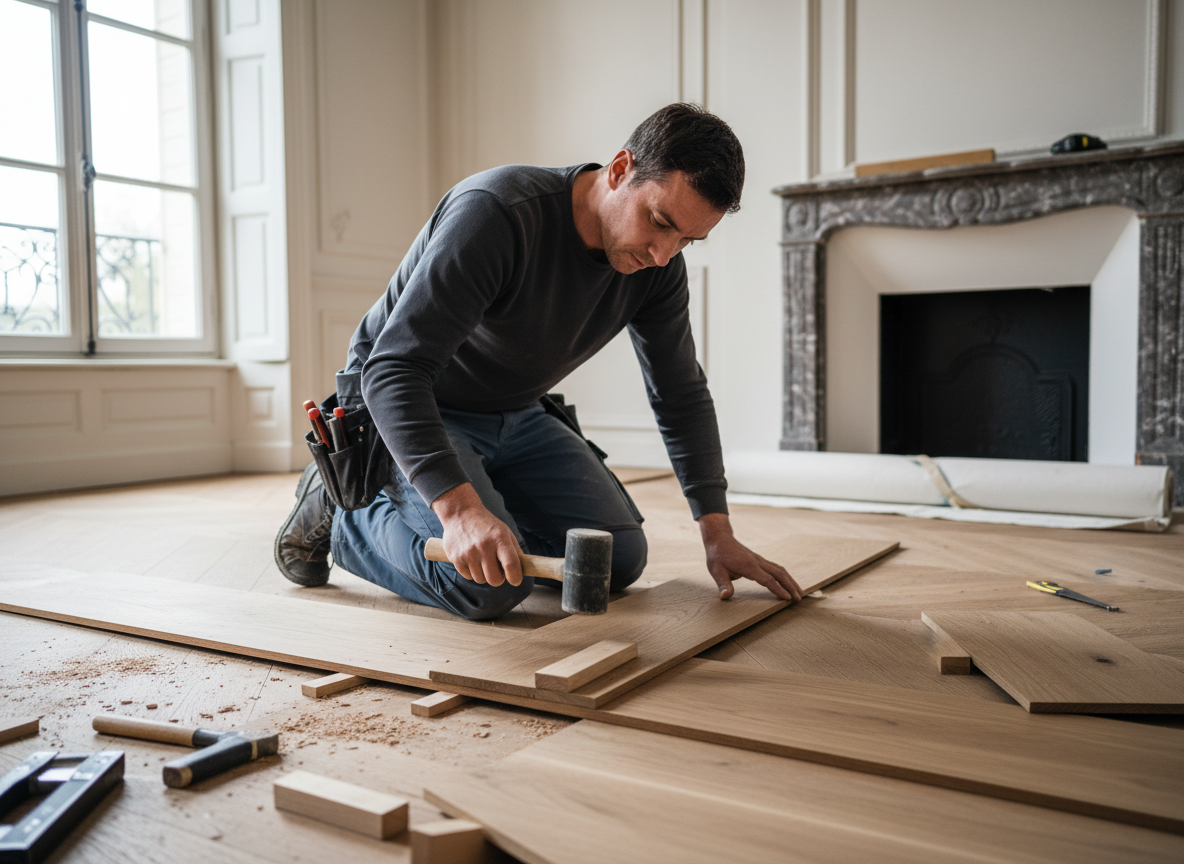 poseur de parquet utilisant BatiQo - logiciel de gestion BTP
